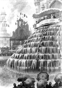 1908年5月23日の「イラストレイテッドロンドンニュース」からの絶望的な豪雨の中の国家式典